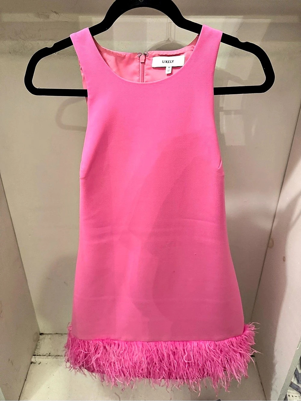 Likely Cami Dress Pink Feather Trim Mini Dress Size 10